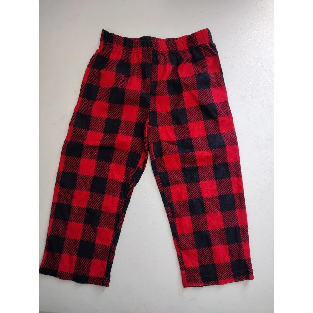 Carters Toddler 3T Red Black Buffalo‎ Plaid Santa Fleece Pajama Set 2pc Holiday